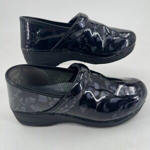Dansko XP 2.0 Clogs Mules Shoes WOMENS Black Floral Shiny Leather Slip On‎ 40